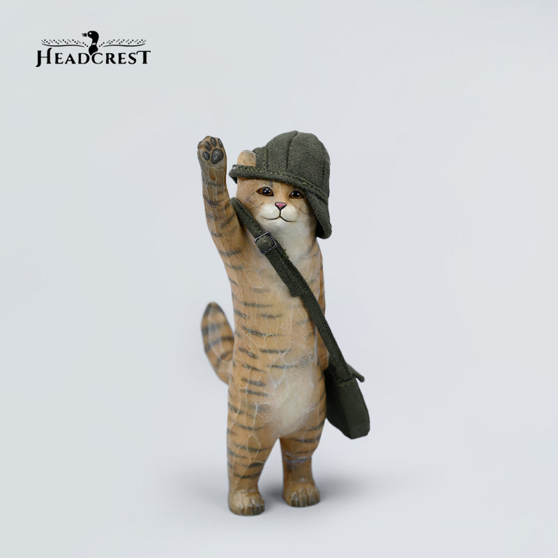 H2404 Cat Figurine Hand Carving Cat Resin Cat Statue from JXK Studio