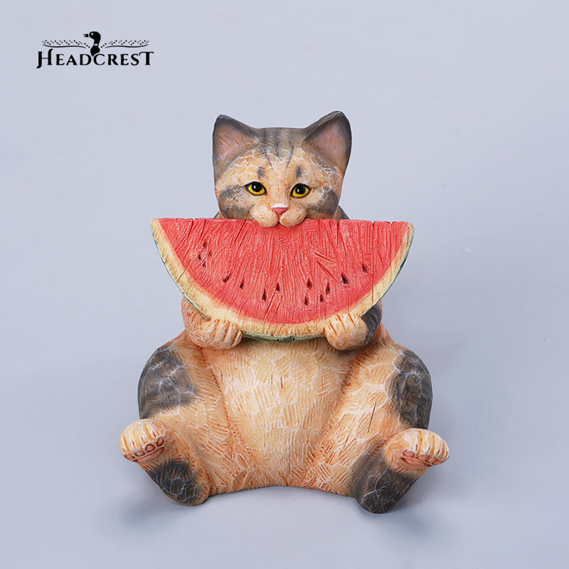 H2406 Resin Cat with Wooden Grain Cat Statue from JXK Studio