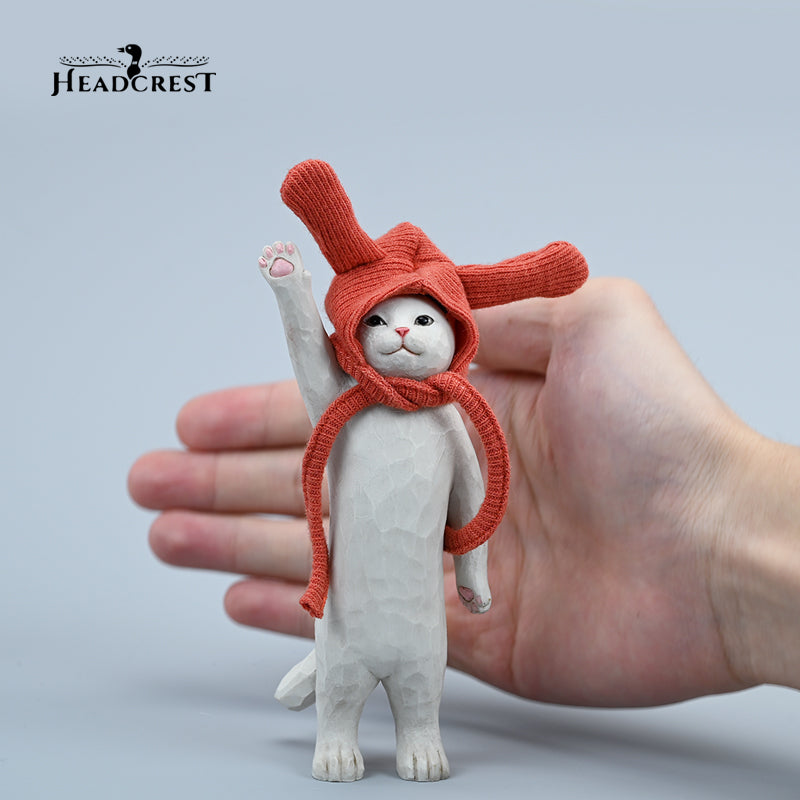 H2403 Cat Figurine Hand Carving Cat Resin Cat Statue from JXK Studio