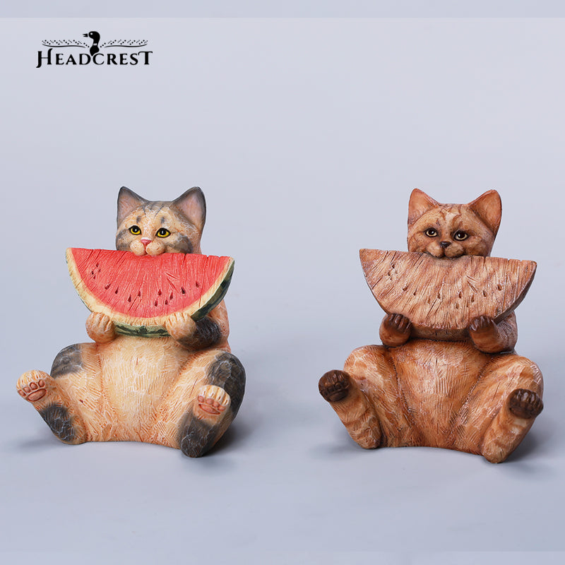 H2406 Resin Cat with Wooden Grain Cat Statue from JXK Studio