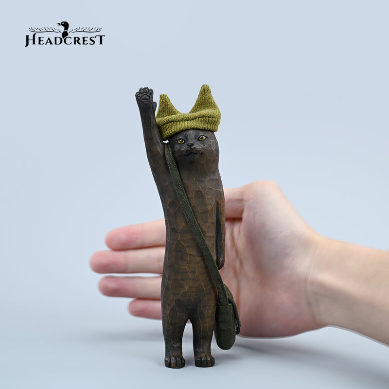 H2405 Cat Figurine Hand Carving Cat Resin Cat Statue from JXK Studio