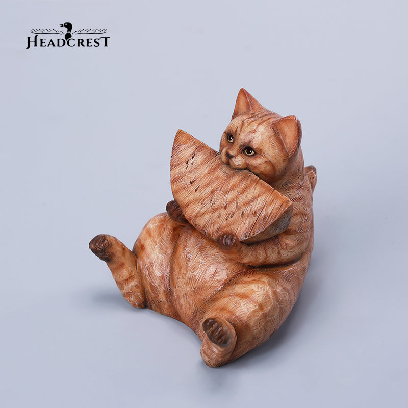 H2406 Resin Cat with Wooden Grain Cat Statue from JXK Studio