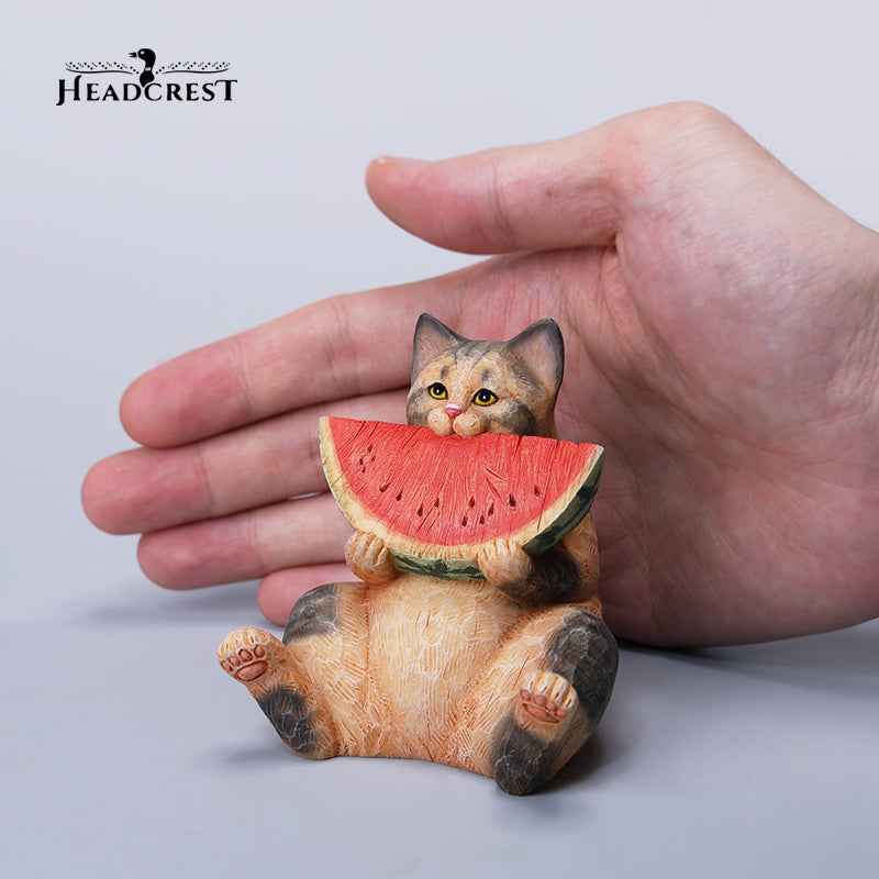 H2406 Resin Cat with Wooden Grain Cat Statue from JXK Studio