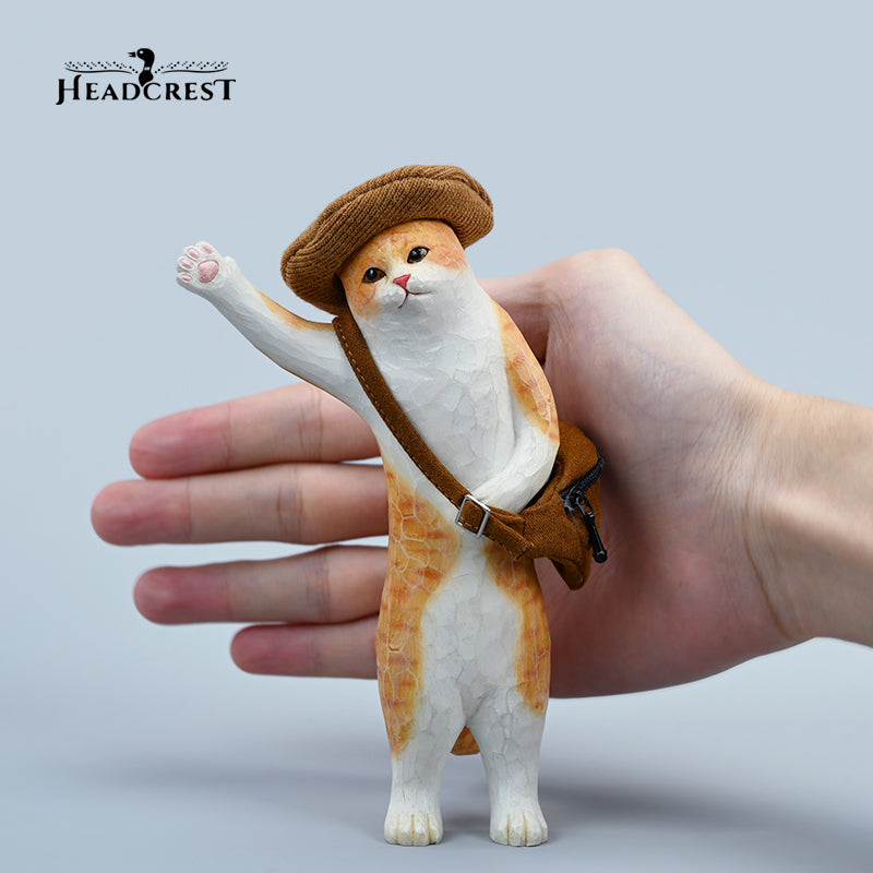 H2401 Cat Figurine Hand Carving Cat Resin Cat Statue from JXK Studio