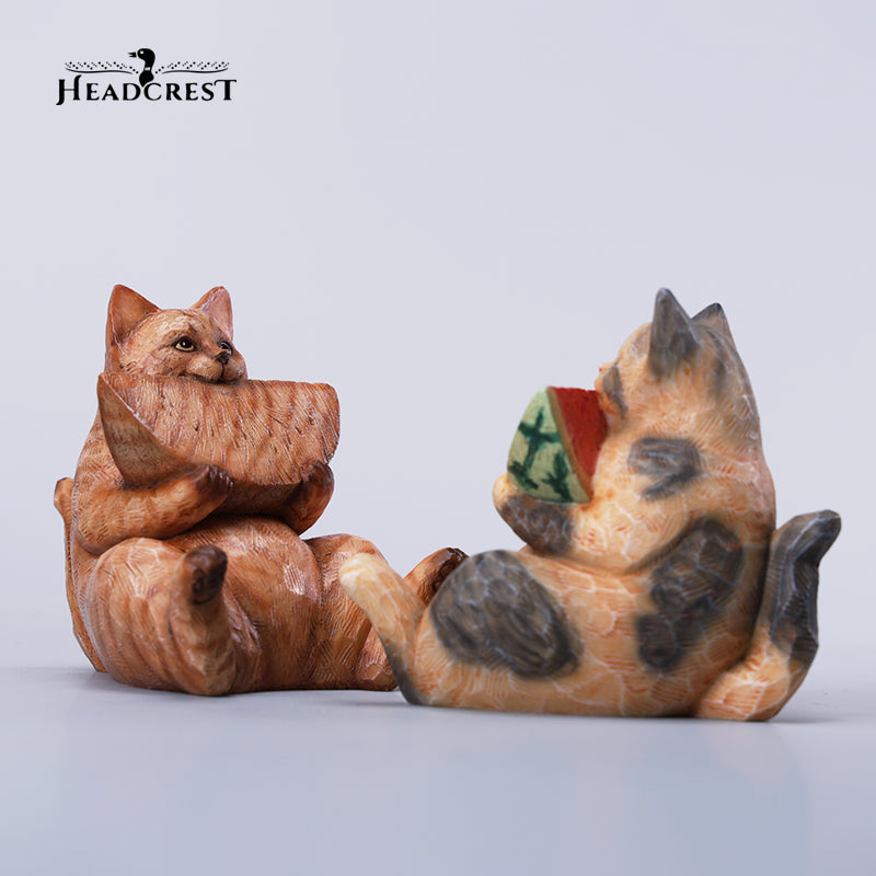 H2406 Resin Cat with Wooden Grain Cat Statue from JXK Studio