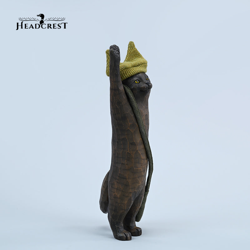 H2405 Cat Figurine Hand Carving Cat Resin Cat Statue from JXK Studio