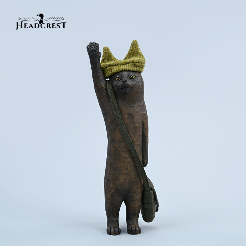 H2405 Cat Figurine Hand Carving Cat Resin Cat Statue from JXK Studio