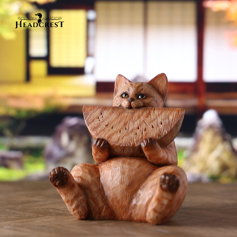 H2406 Resin Cat with Wooden Grain Cat Statue from JXK Studio