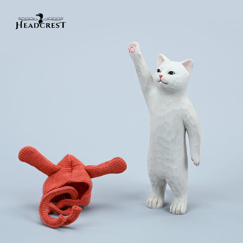 H2403 Cat Figurine Hand Carving Cat Resin Cat Statue from JXK Studio