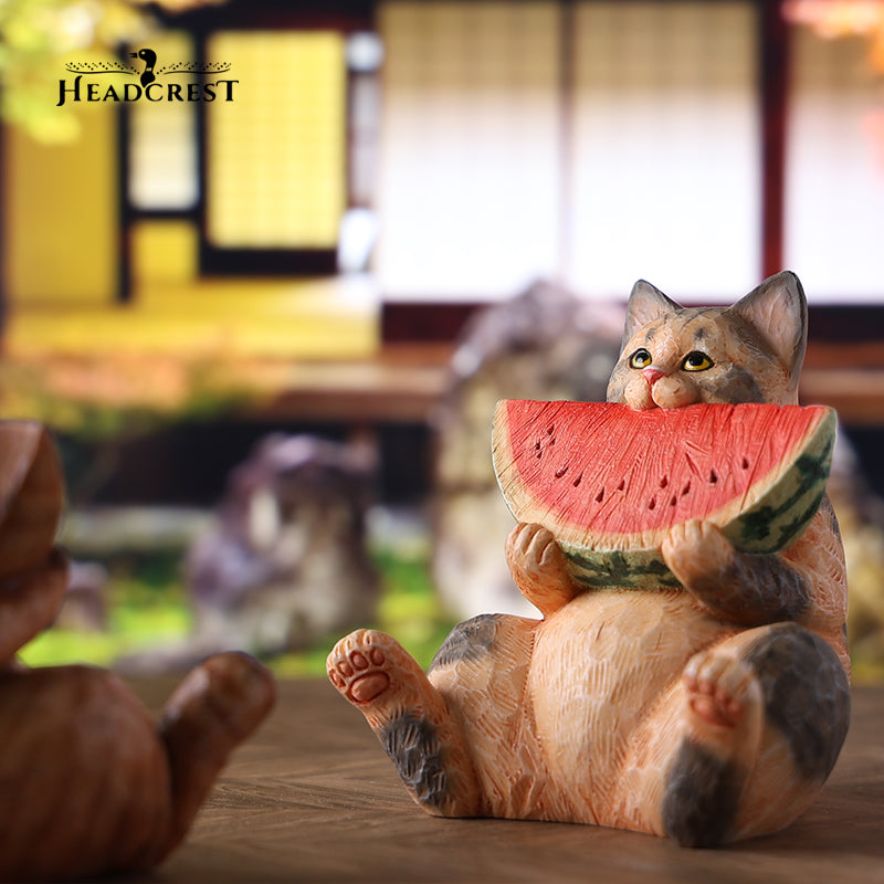 H2406 Resin Cat with Wooden Grain Cat Statue from JXK Studio