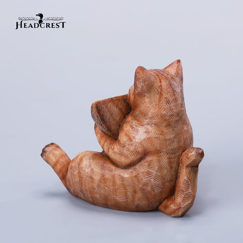 H2406 Resin Cat with Wooden Grain Cat Statue from JXK Studio