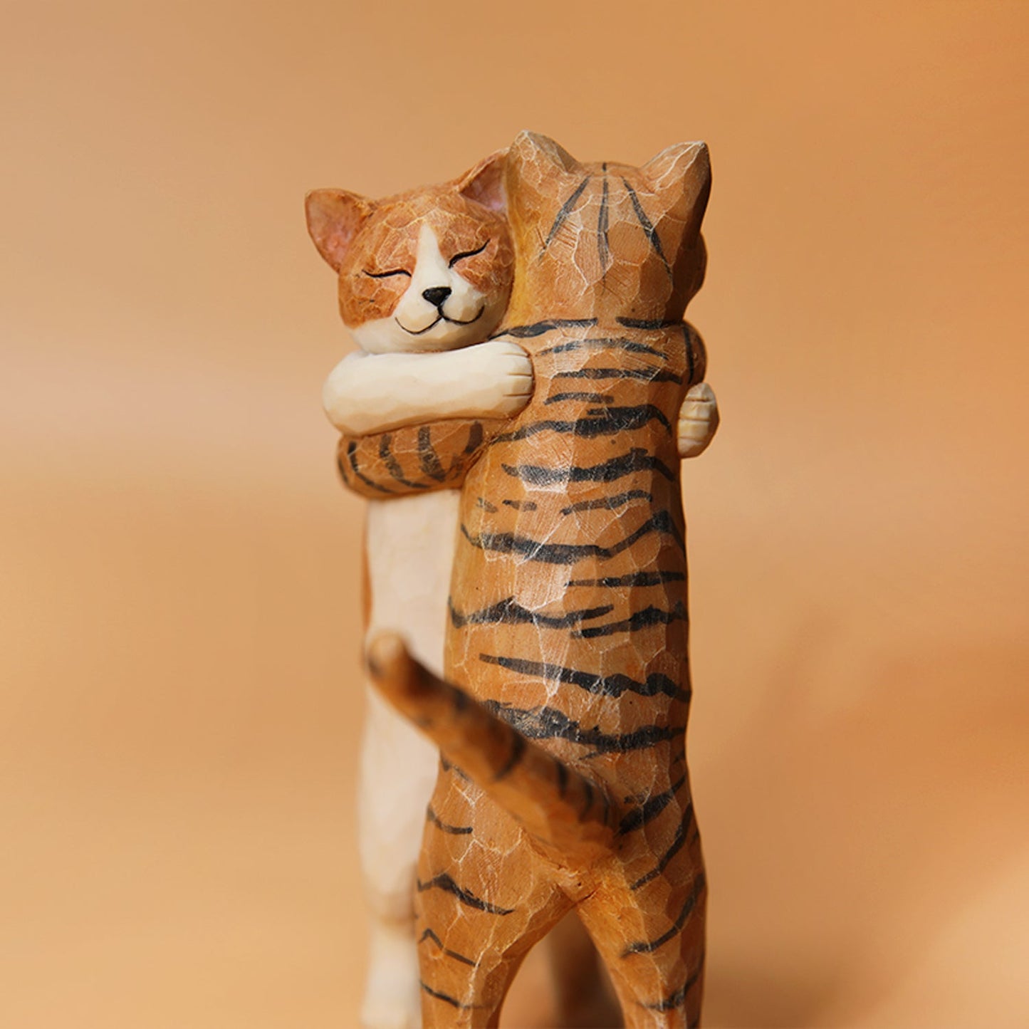 H2202 Orange Cat Statue Hugging Cat Figurine Gift of Love Cat Gift for Cat Lovers