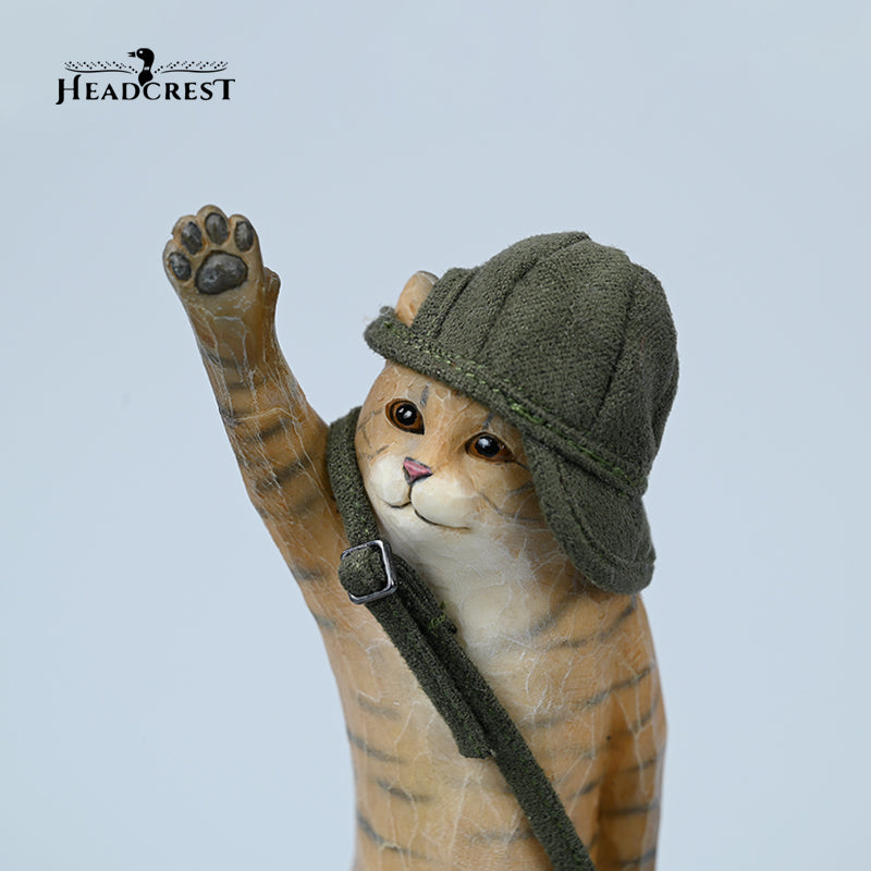 H2404 Cat Figurine Hand Carving Cat Resin Cat Statue from JXK Studio