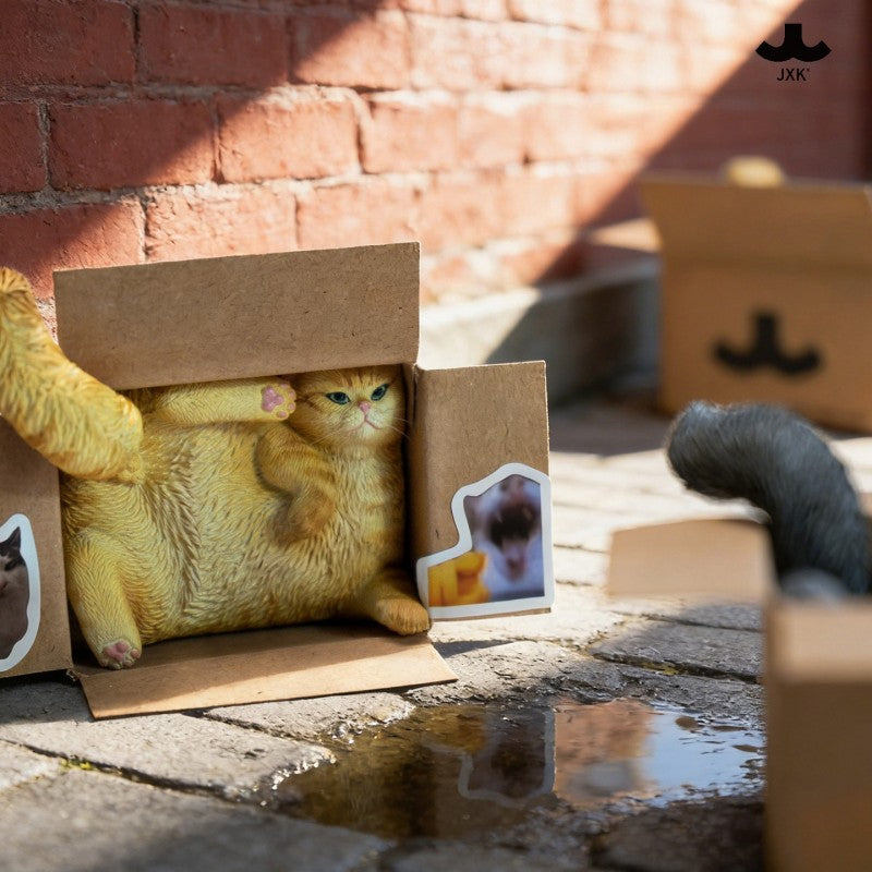 JXK StudioのJS2213猫の置物「箱入り猫」