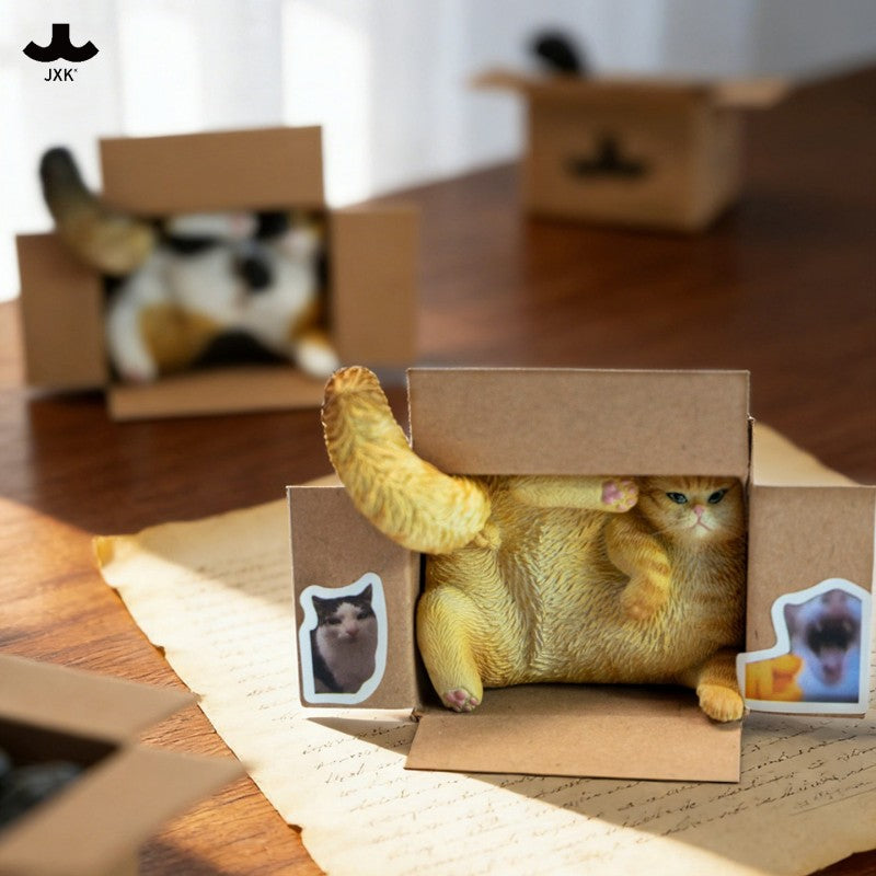 JXK StudioのJS2213猫の置物「箱入り猫」