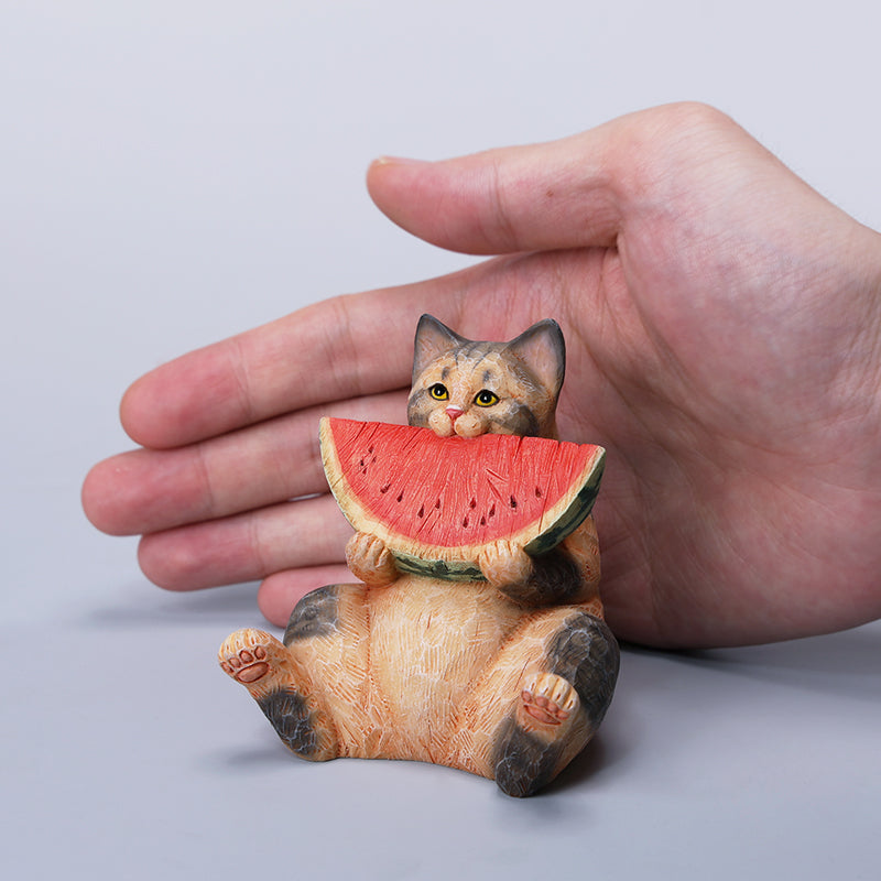 H2406 Resin Cat with Wooden Grain Cat Statue from JXK Studio