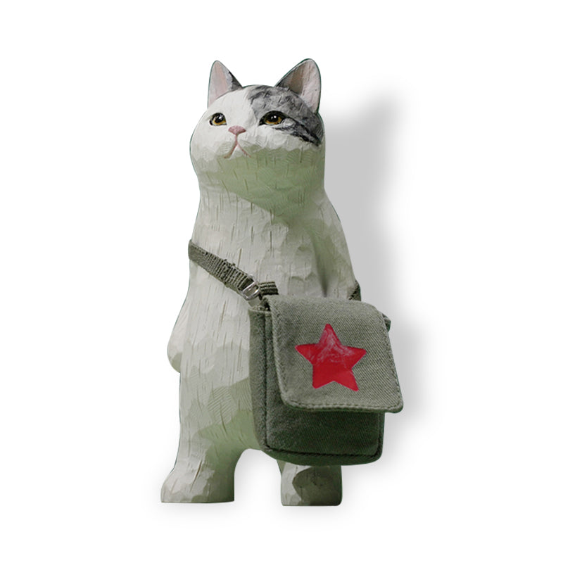 H2203 Cat Figurine with Bag, Resin Cat Statue Cat Gifts for Cat Lovers