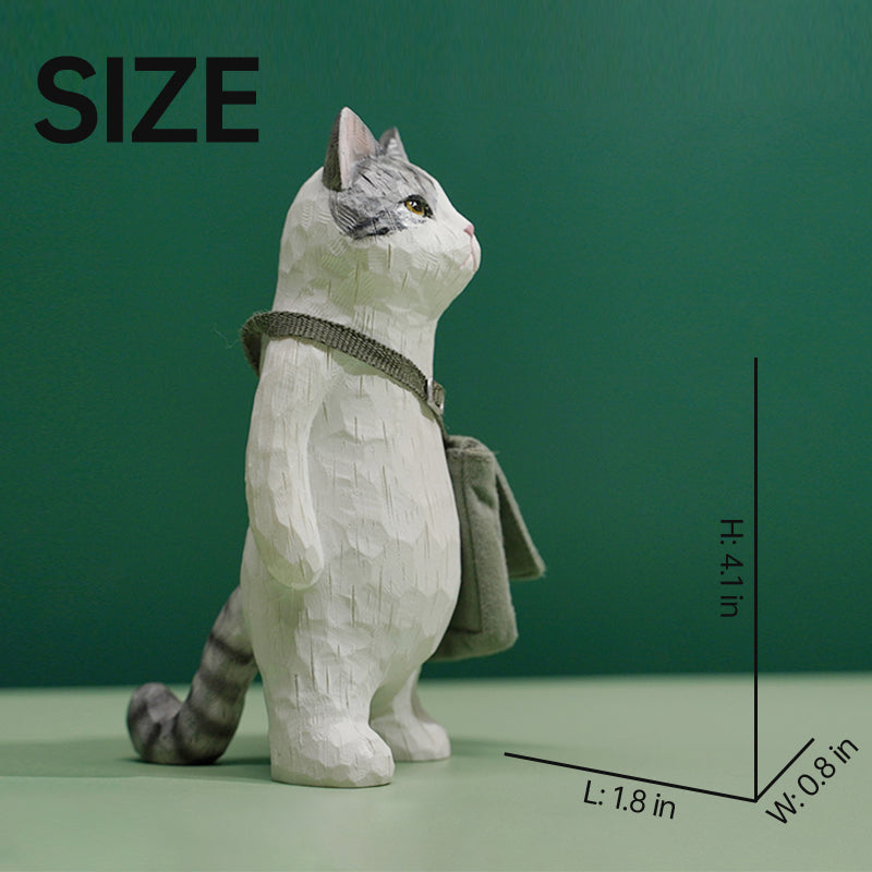 H2203 Cat Figurine with Bag, Resin Cat Statue Cat Gifts for Cat Lovers