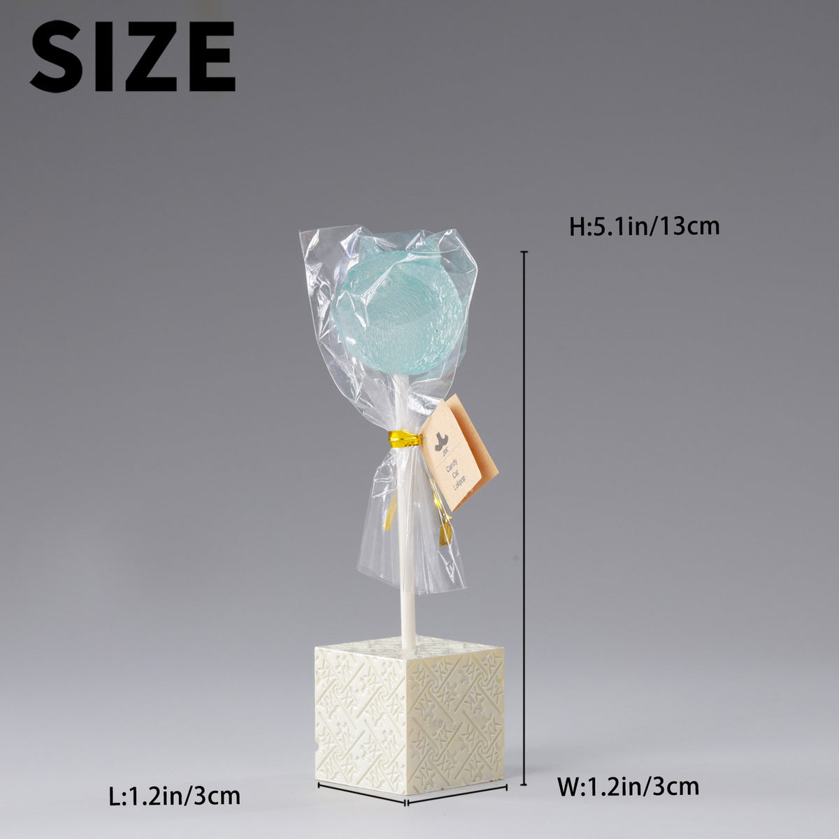 JXK&small Crystal Cat Lollipop Figurine with Square Base - JS2601A - dimensions