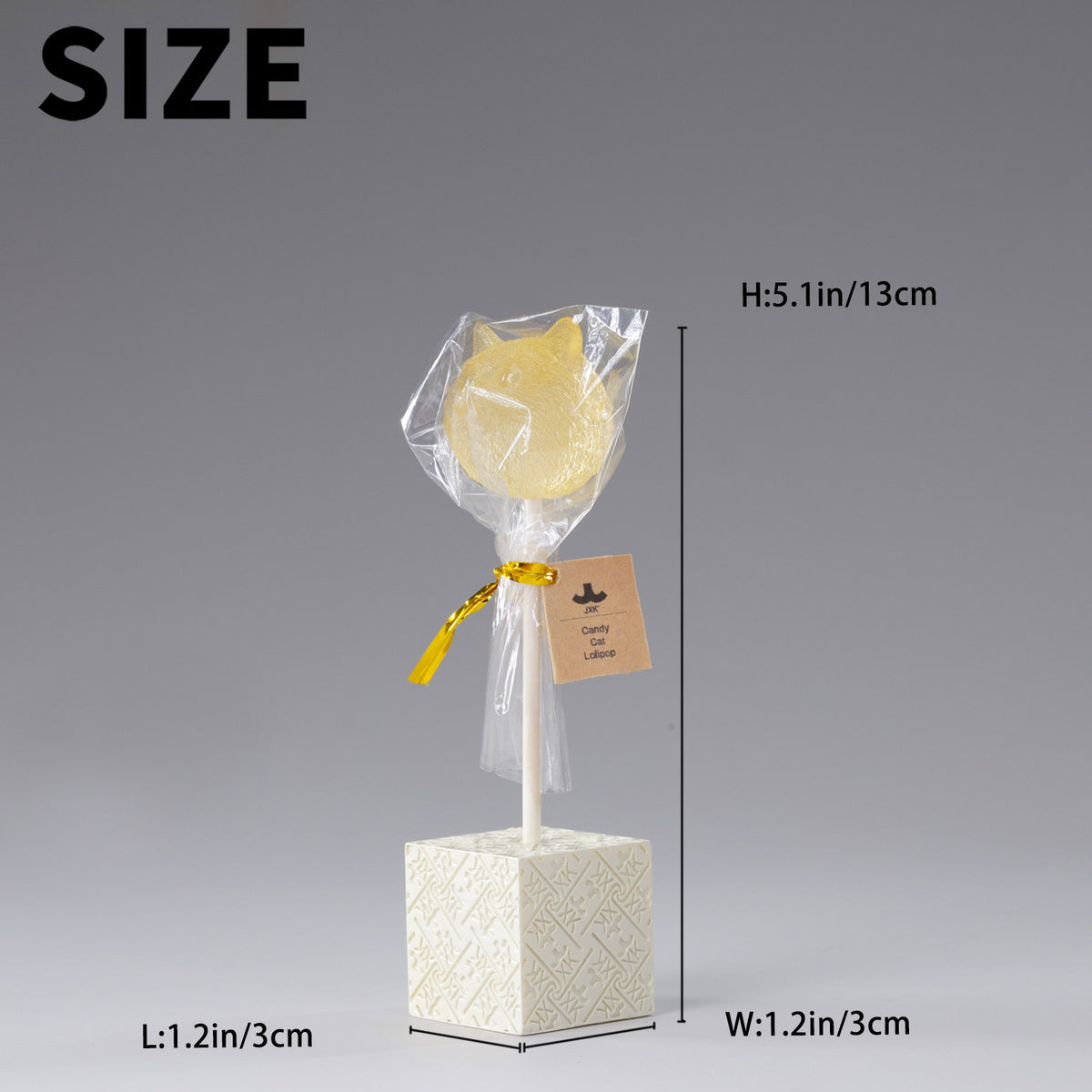 JXK&small Crystal Cat Lollipop Figurine with Square Base - JS2601B - dimensions