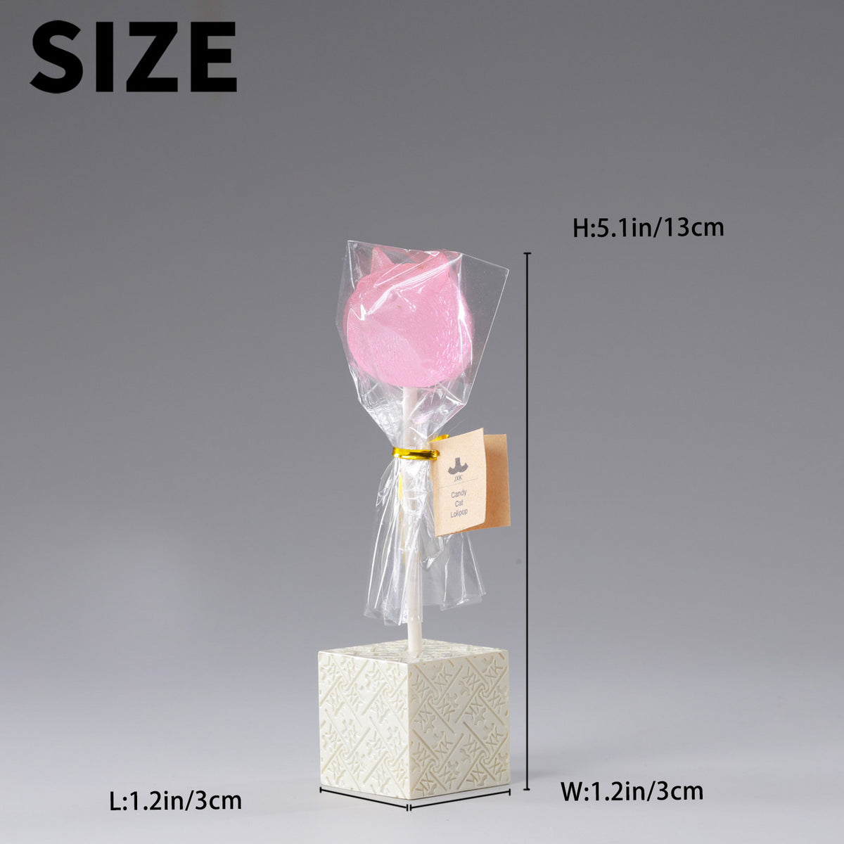 JXK&small Crystal Cat Lollipop Figurine with Square Base - JS2601C - dimensions