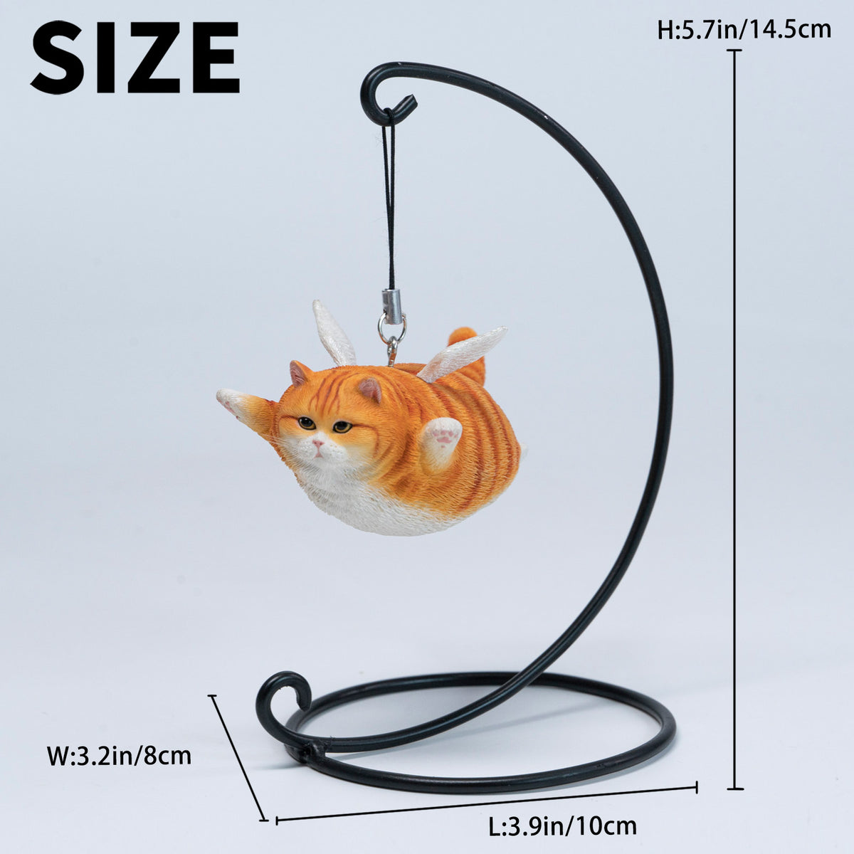 JXK Angel Cat Figurine with Metal Stand — JXK383A — dimensions