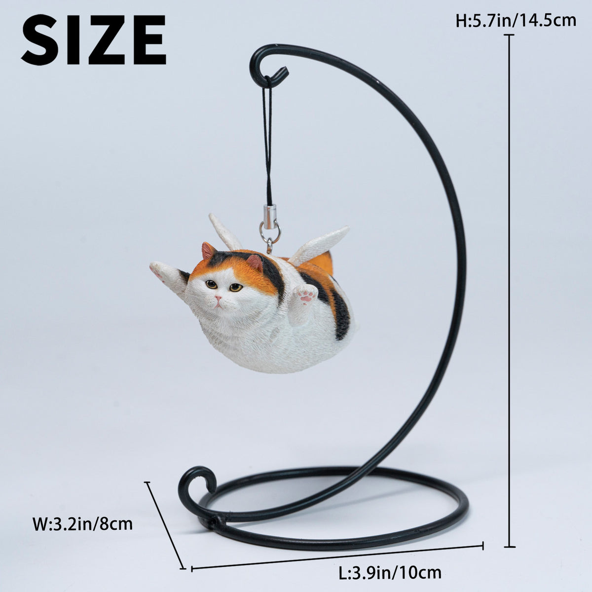 JXK Angel Cat Figurine with Metal Stand — JXK383C — dimensions