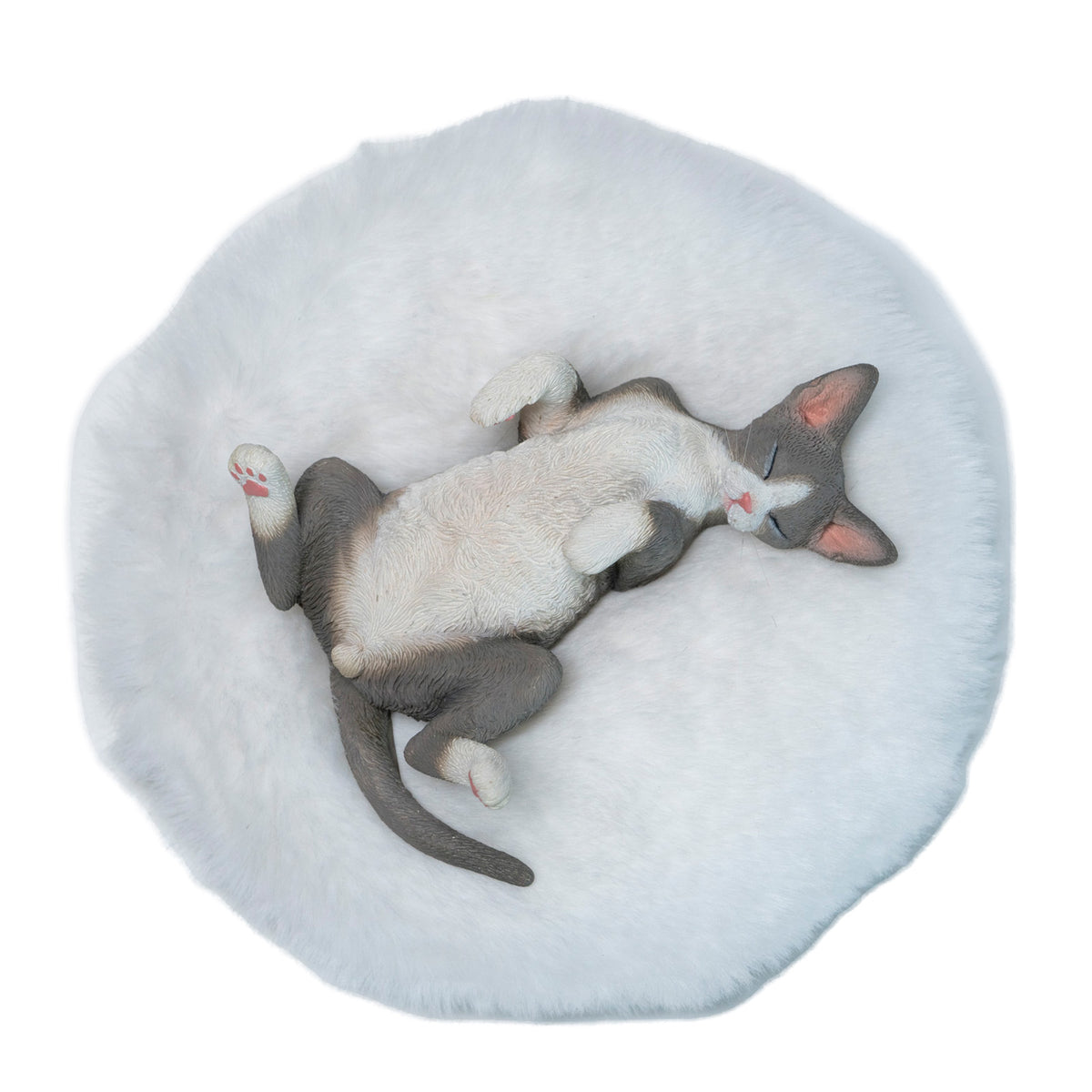 JXK Resting Devon Rex Cat Figurine with Plush Mat — JXK384A — product view