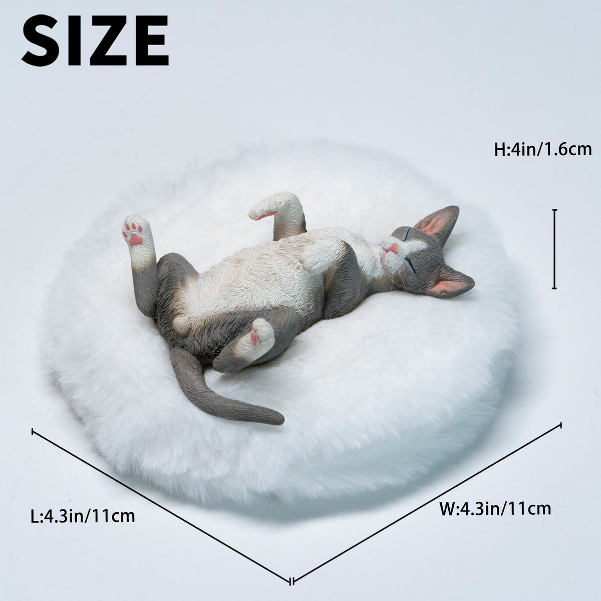 JXK Resting Devon Rex Cat Figurine with Plush Mat — JXK384A — dimensions