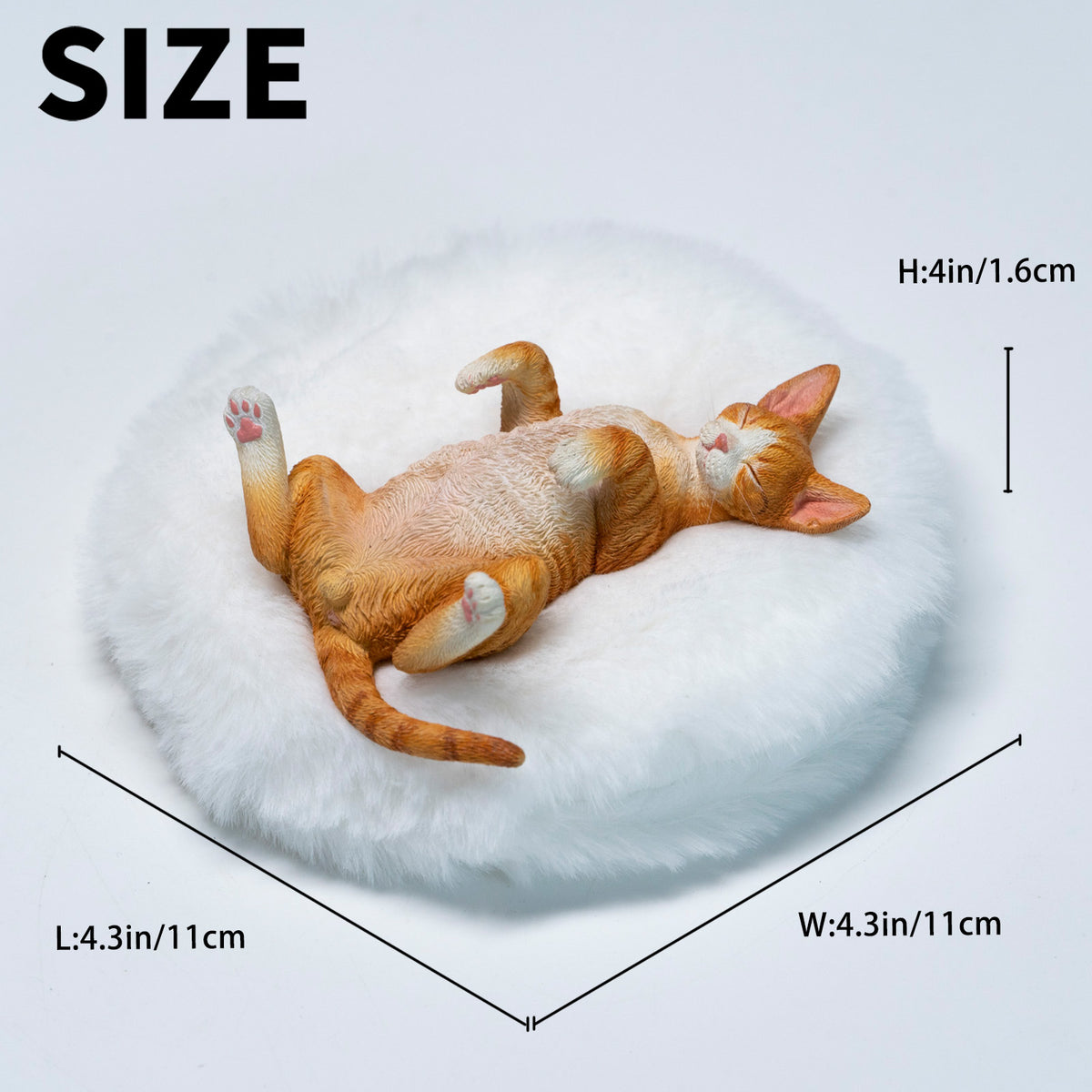 JXK Resting Devon Rex Cat Figurine with Plush Mat — JXK384B — dimensions