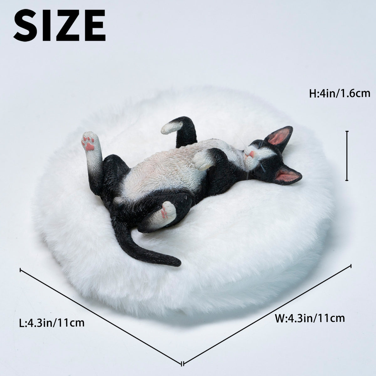 JXK Resting Devon Rex Cat Figurine with Plush Mat — JXK384C — dimensions