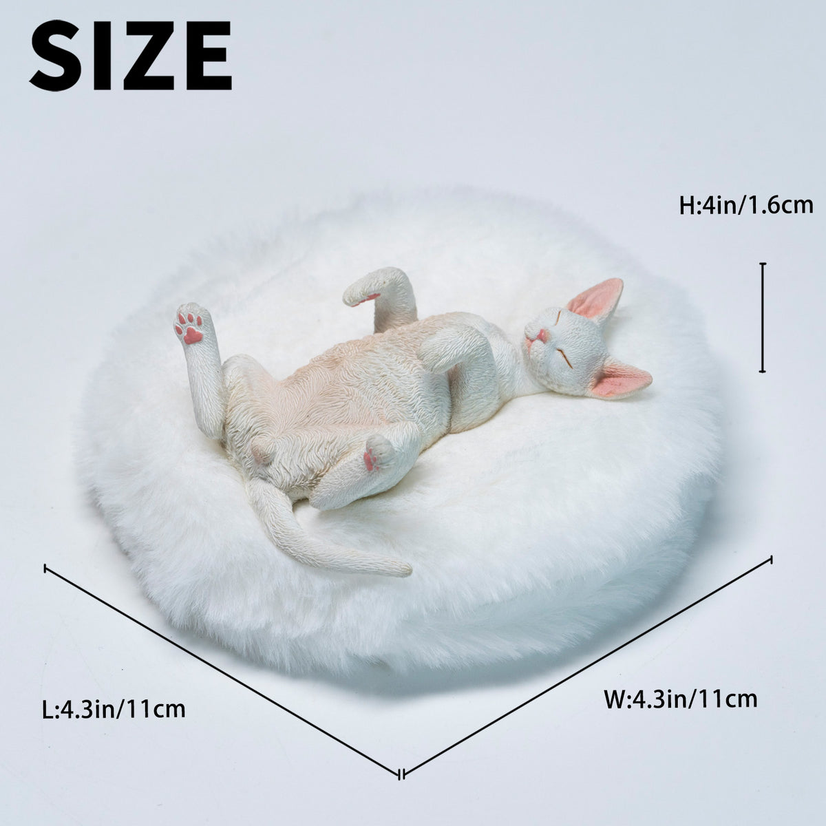 JXK Resting Devon Rex Cat Figurine with Plush Mat — JXK384D — dimensions
