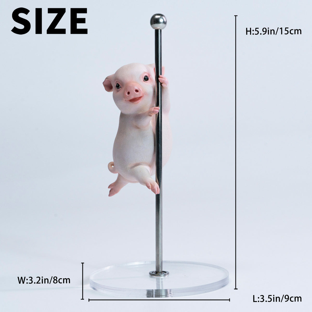 JXK Pole Dance Pig Resin Figurine — JXK389 — dimensions