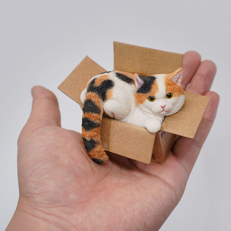 JS2305 Cat Figurine Cat in Box Decor for Desktop Gifts for Cat Lovers