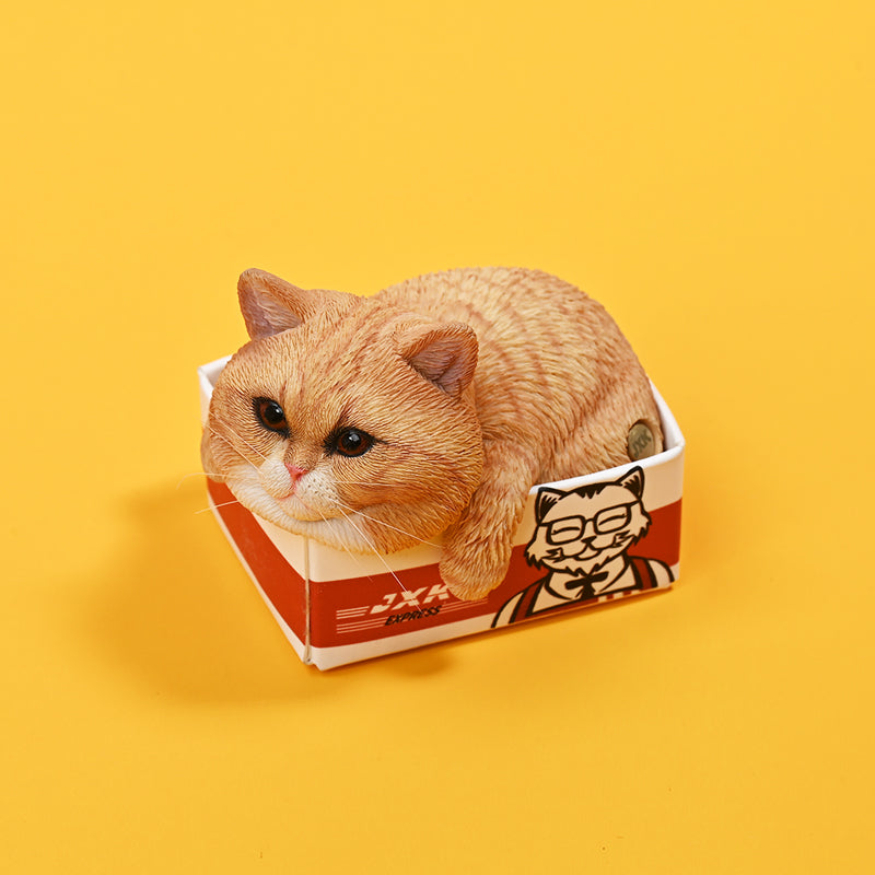 JS2308 Cat Figurine Cat in Box Decor for Desktop Gifts for Cat Lovers