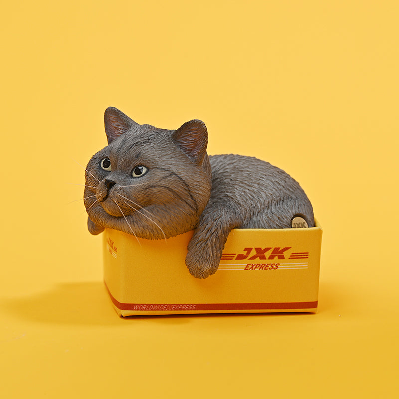 JS2308 Cat Figurine Cat in Box Decor for Desktop Gifts for Cat Lovers