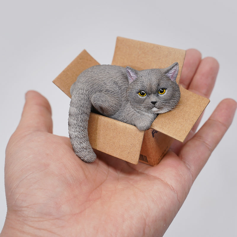 JS2305 Cat Figurine Cat in Box Decor for Desktop Gifts for Cat Lovers