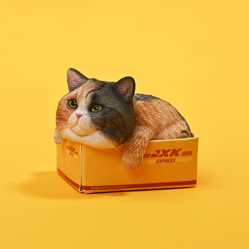 JS2308 Cat Figurine Cat in Box Decor for Desktop Gifts for Cat Lovers