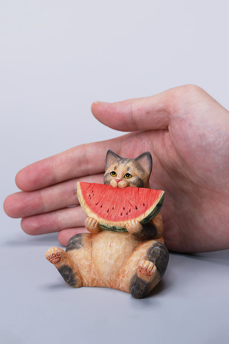 H2406 Resin Cat with Wooden Grain Cat Statue from JXK Studio