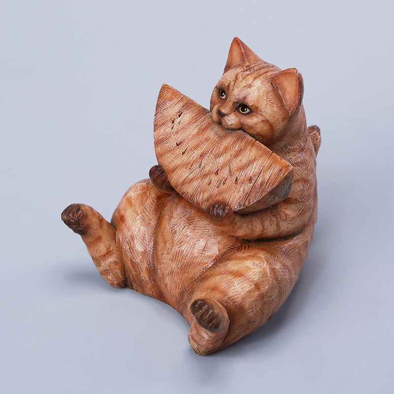 H2406 Resin Cat with Wooden Grain Cat Statue from JXK Studio