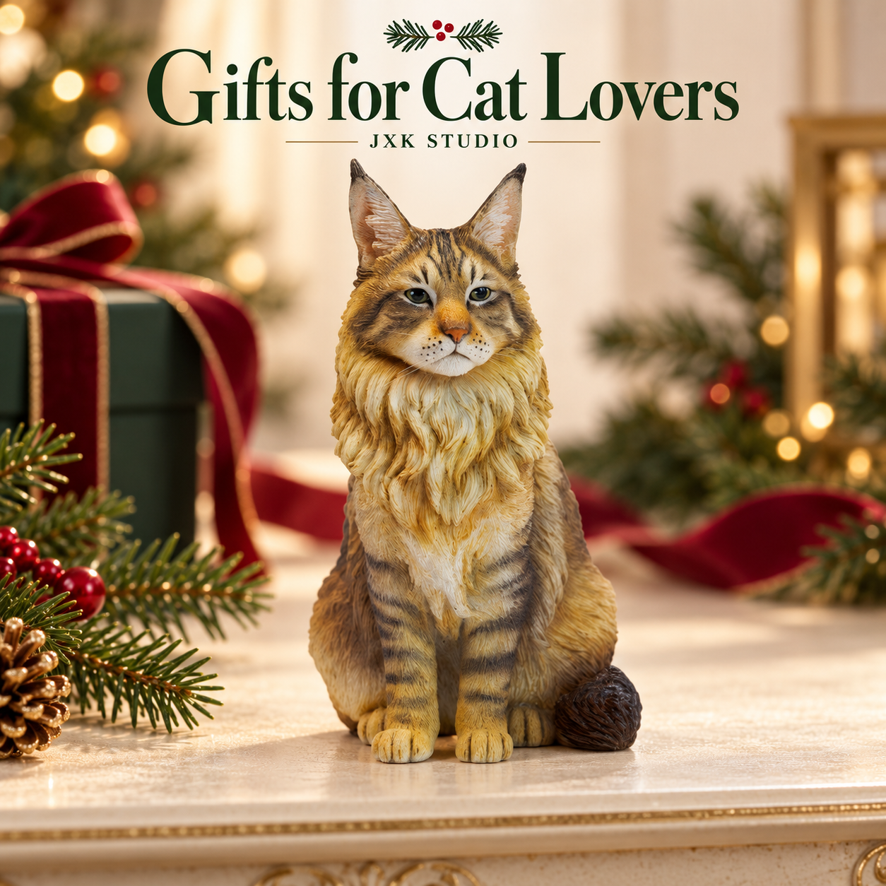 JXK364 Maine Coon cat in a holiday setting