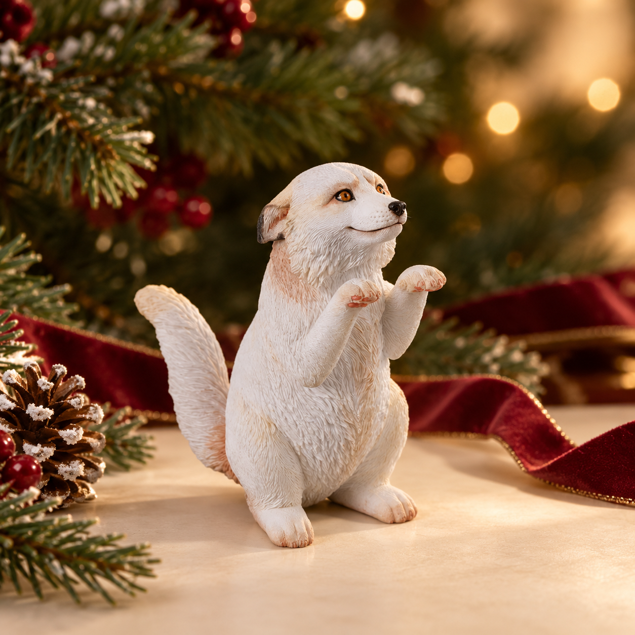 JXK308 Fluffy Fox Resin Wildlife Figurines