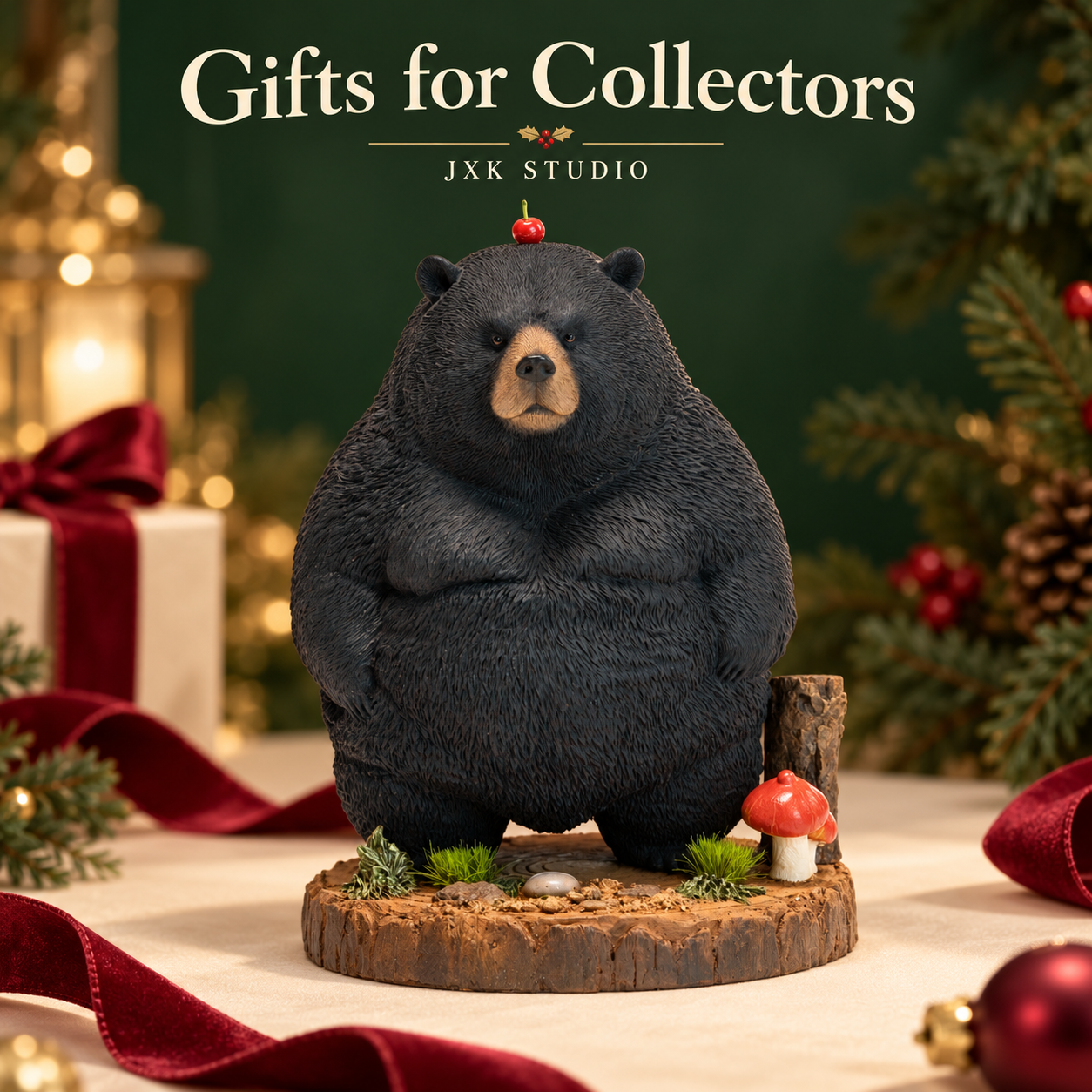 JXK373 chubby bear in a holiday setting